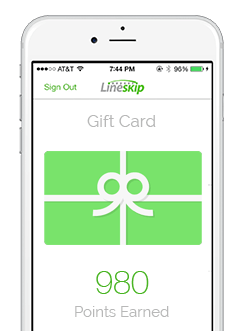 LineSkip gift card loyalty program on iPhone.